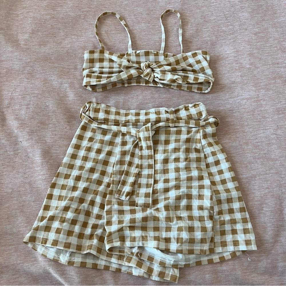 Sweet Mayhem Yellow/White Plaid Crop Top and Shorts Set (XS/S)